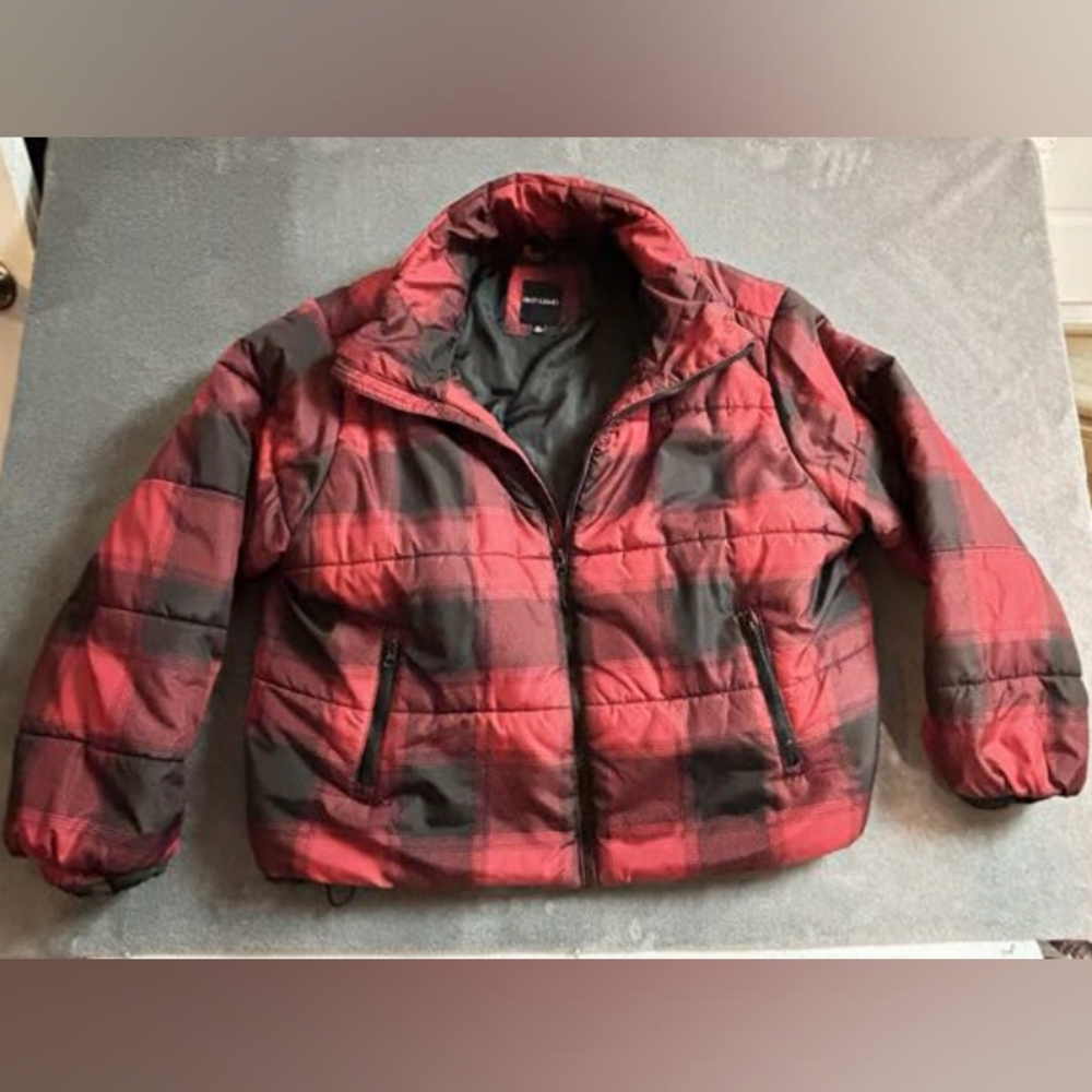 Riley & James Water Resistant Short Puffer Coat, Buffalo Plaid, Extra Large